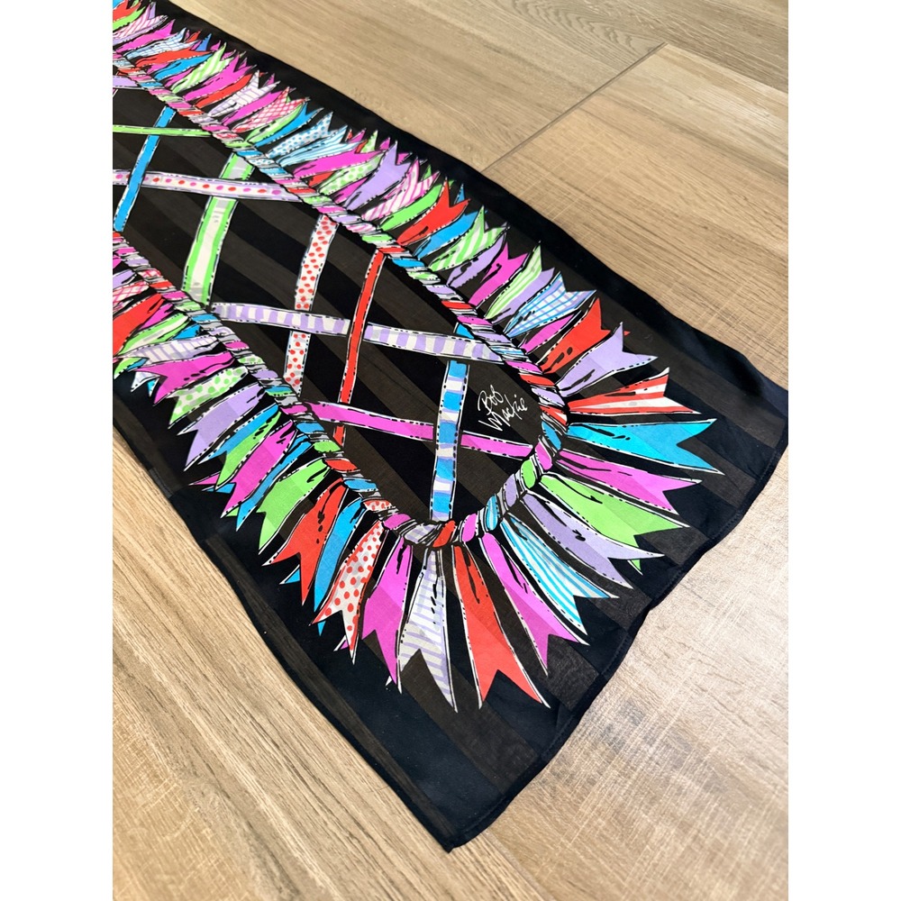 Bob Mackie Wearable Art Silk Scarf Shawl Abstract Ribbon Print 13"x64" - Picture 8 of 13
